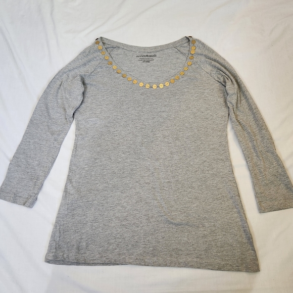 Norma Kamali Tops - Norma Kamali gray organic cotton scoop neck tee t-shirt button embellishment XL